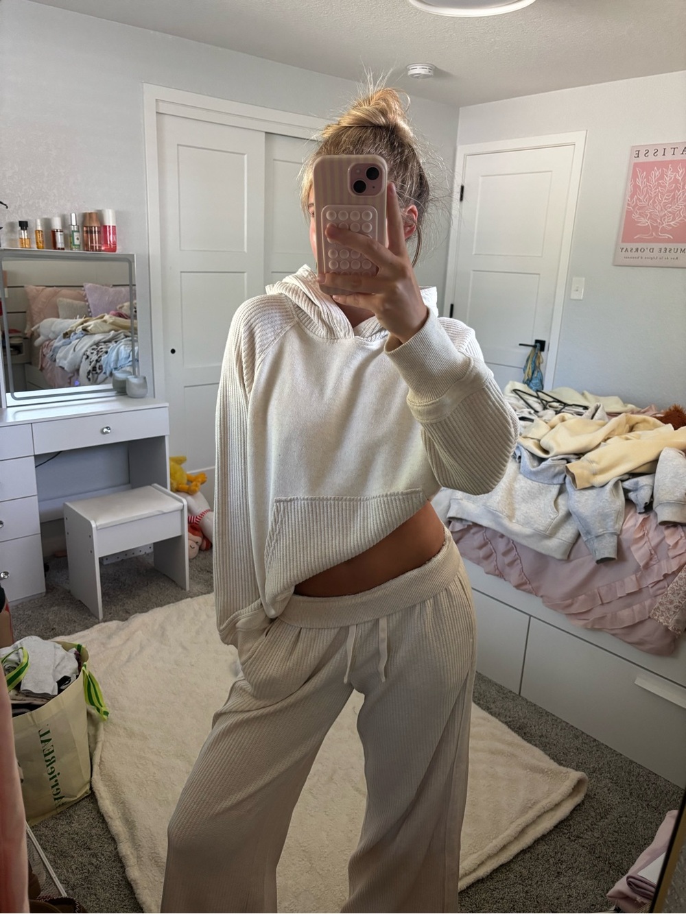 Aerie cream colored waffle matching set
